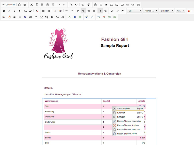 Uniique Report Designer Beispiel 1