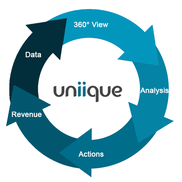 Illustration of the Uniique Data Platform: Analysis, Actions, Revenue, Integration of Relevant Data